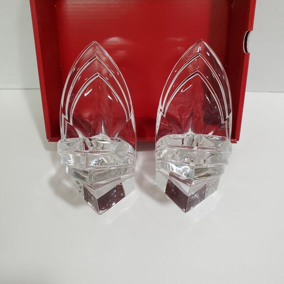 Mikasa Candle Holders Pair Taper Lead Crystal Art Deco Style 1990s Tulip Germany - Picture 3 of 16